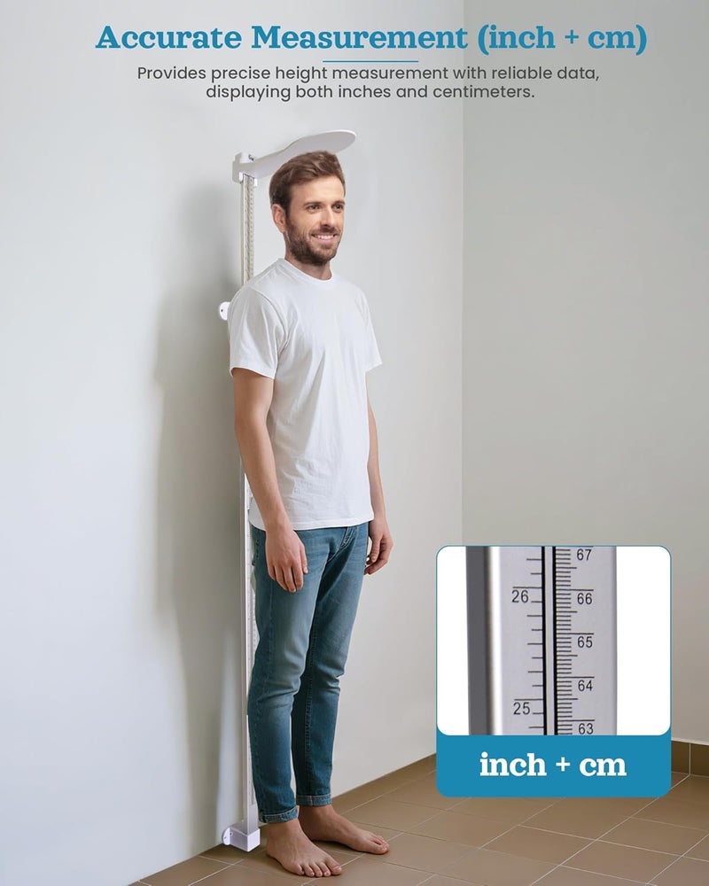 ScaleBelly Height Measurement for Wall – Medical Wall Mounted Aluminum Stadiometer 10–225 cm / 3.9–88.6 in – Professional Height Measuring Tool for Adults & Kids – Accurate Scale for Home or Clinic - Image 3